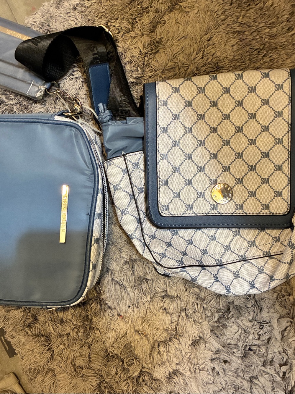 Steve Madden 3 piece Monogram Ocean Blue Crossbody Bag -